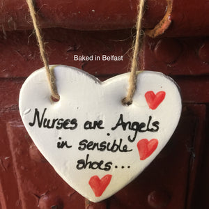 Nurses Are Angels Ceramic Heart Plaque