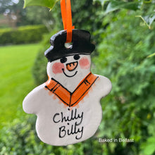 Load image into Gallery viewer, Chilly Billy Orange Snowman Decoration