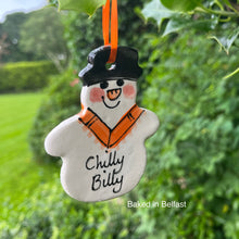 Load image into Gallery viewer, Chilly Billy Orange Snowman Decoration