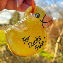 Load image into Gallery viewer, For Ducks Sake!  Handmade Ceramic hanging yellow rubber duck