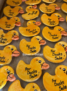 For Ducks Sake!  Handmade Ceramic hanging yellow rubber duck