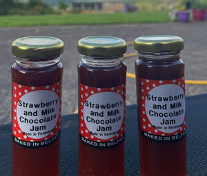 Strawberry & Milk Chocolate Jam, three jars