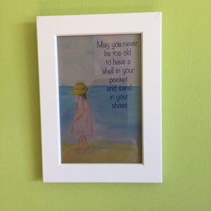 Girl on a beach,  print with quote