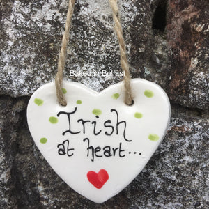 Irish at Heart hanging heart plaque