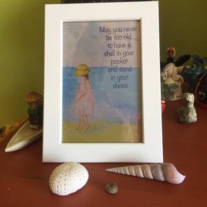 Girl on a beach,  print with quote