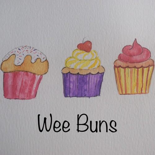 Wee Buns, Birthday or Congratulations Card with Cupcakes